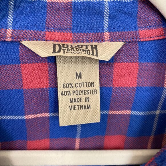 Duluth Trading Co Women's Crosscut Wicking Flannel Shirt Medium Blue Pink Plaid - Picture 3 of 6